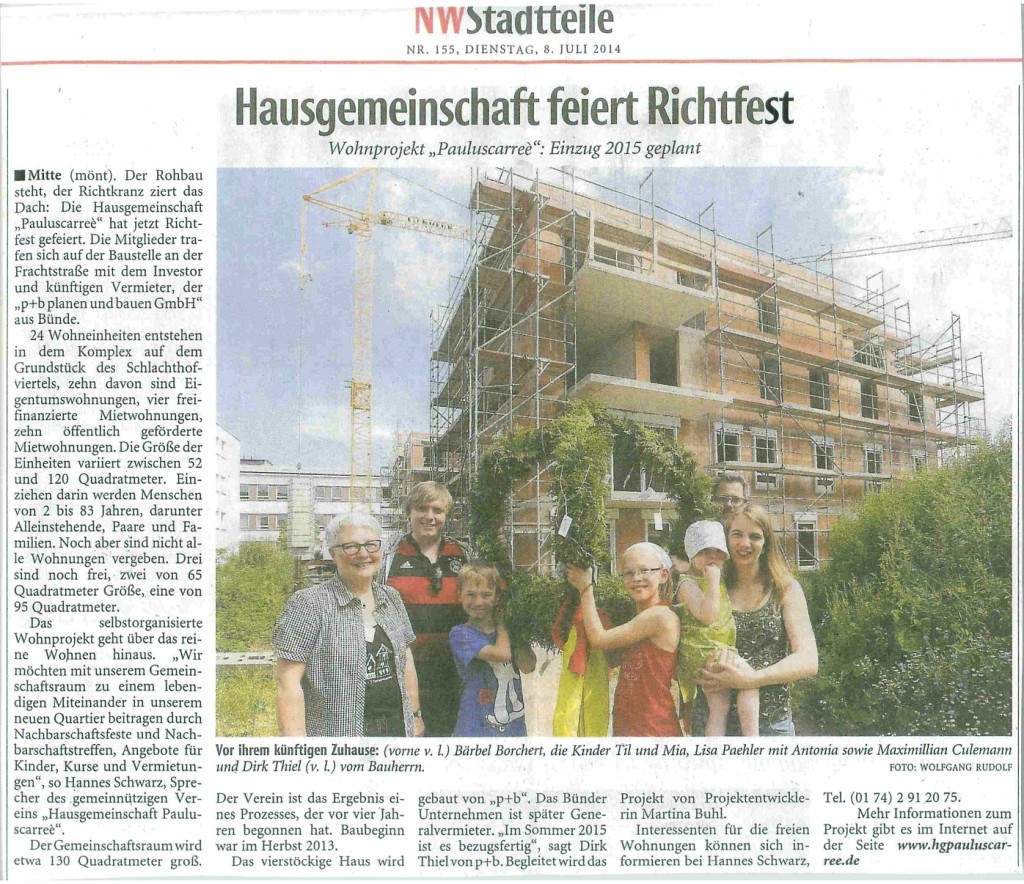 Bericht der NW zum Richtfest